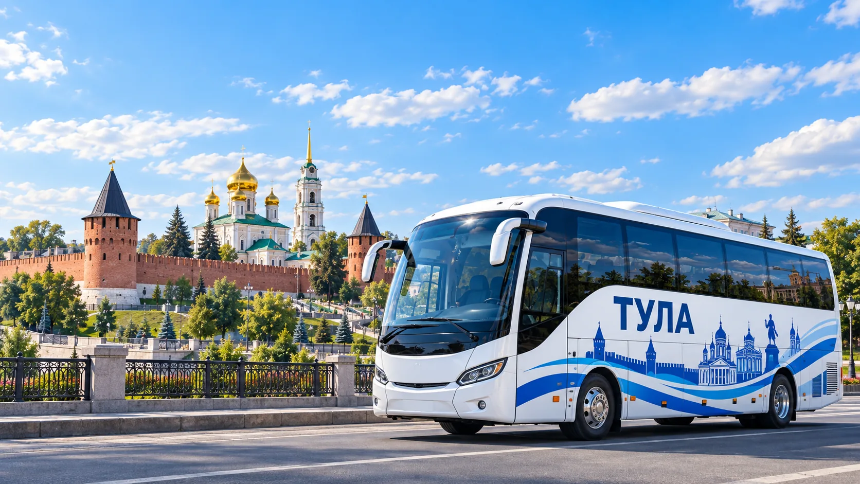 Пассажирский автобус Тула на фоне города Тула